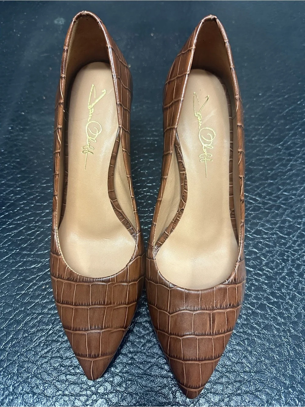 Joan Olaff Vero Cuoio Brown Croc-Embossed Women’s High Heels 7